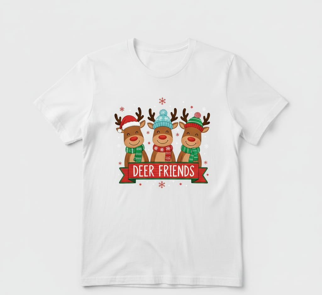 Christmas themed T-shirt Deer Friends-Hand embroiderd by Rakhi