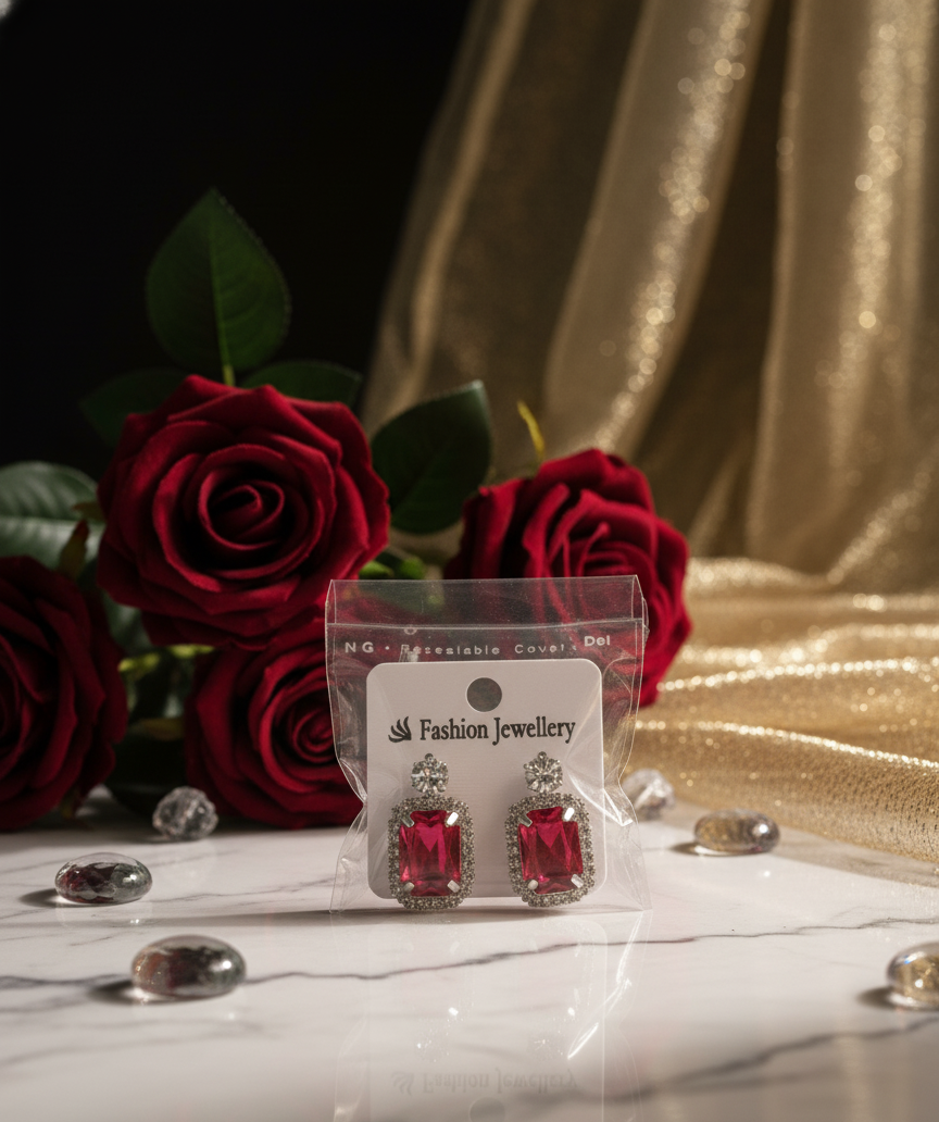 Skydora Red Stone Rec. Earrings