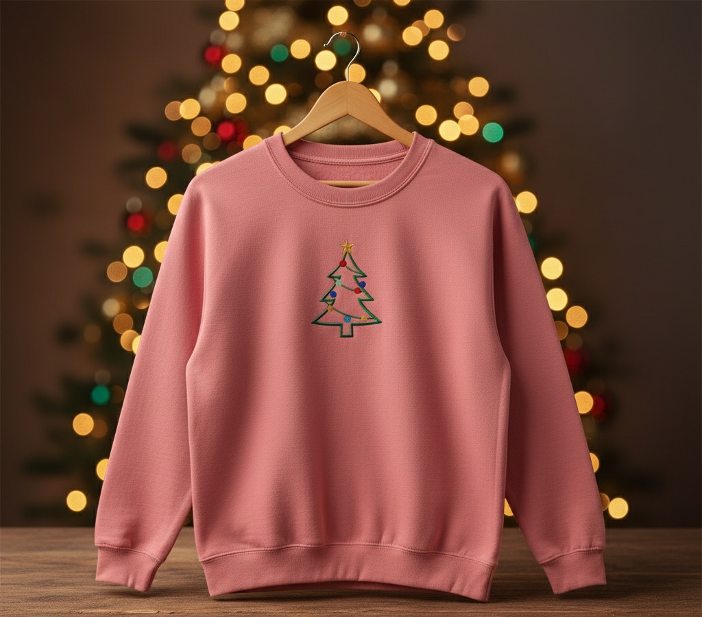Christmas Themed Sweatshirt Christmas Tree- Hand Embroidered by Rakhi
