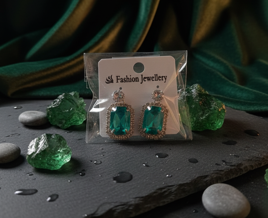 Skydora Green Stone rec. Earrings
