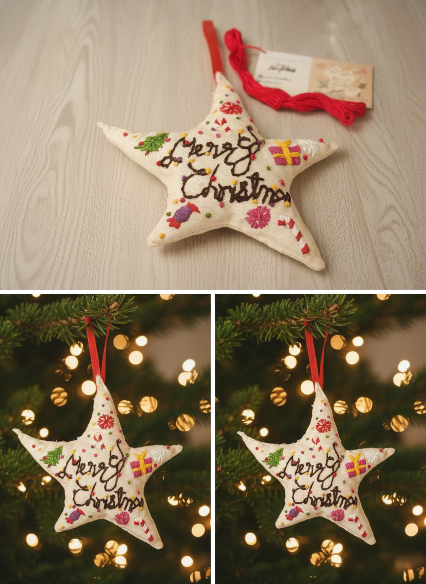 Christmas Star with Tote Cloth -Hand Embroidered by Rakhi