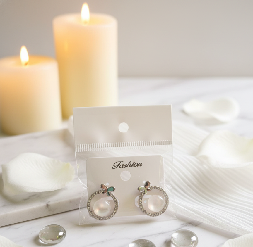 Skydora Round Pearl Butterfly Earrings