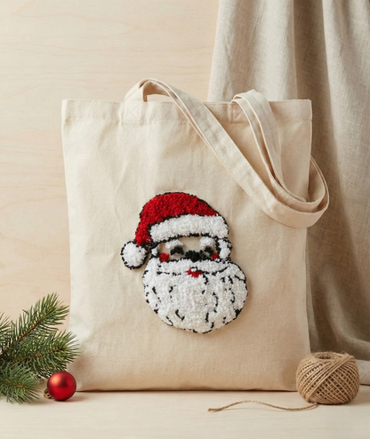 Hand Embroidered Santa Tote Bag