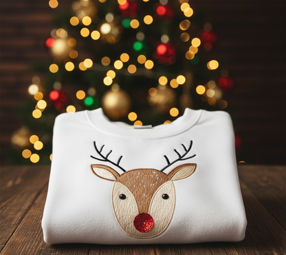 Christmas Themed Sweatshirt, Deer Friends- Hand Embroidered by Rakhi