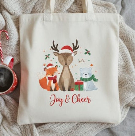Christmas Themed Tote Bags, Joy & Cheer -Handmade by Rakhi